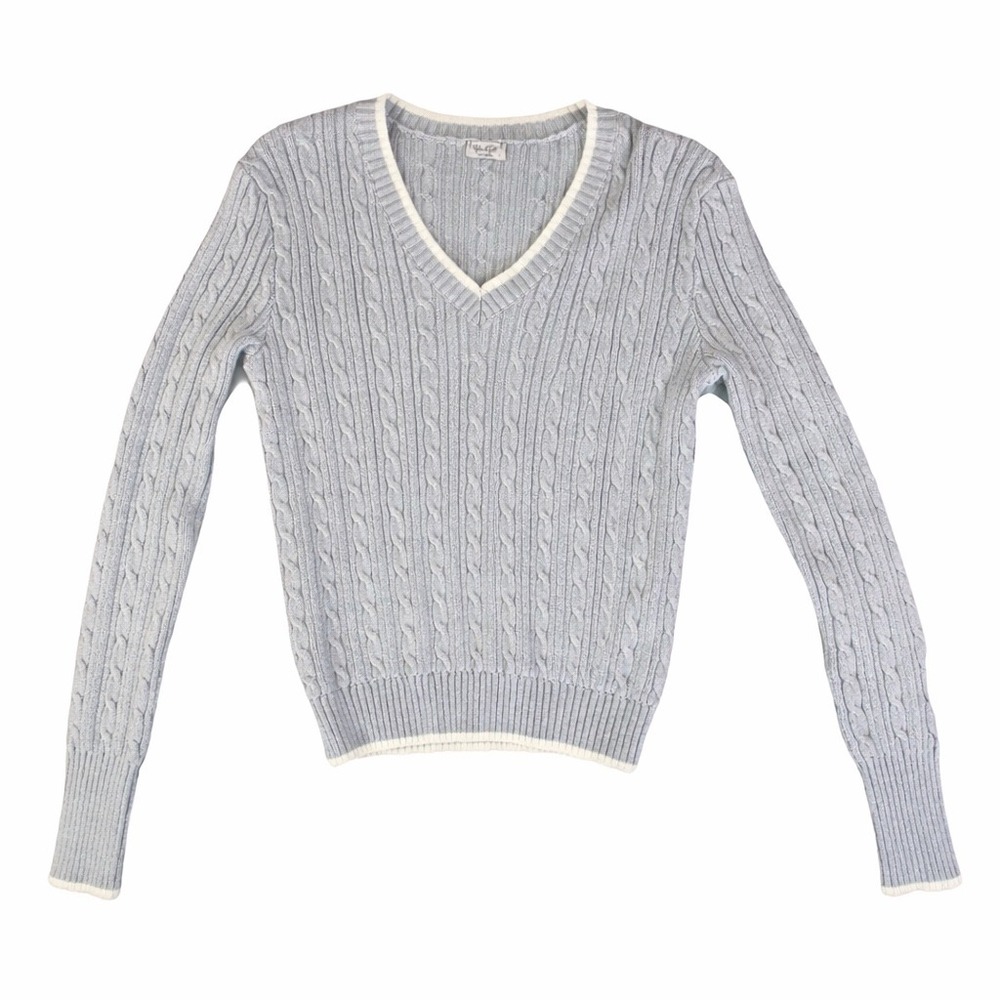 John Galt Cable Knit Sweater Blue 100% Cotton Beach Vacation Brandy Melville